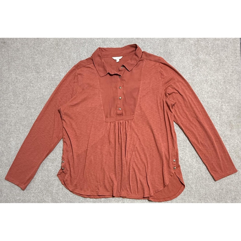 Lucky Brand Shirt Womens Large Red Long Sleeve Button Pullover Modal Cotton Top